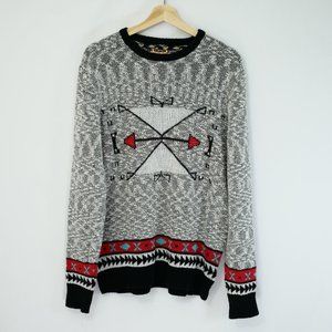 Koto Thick Cozy Graphic Crewneck Knit Pullover Sweater, Light Gray, Men M